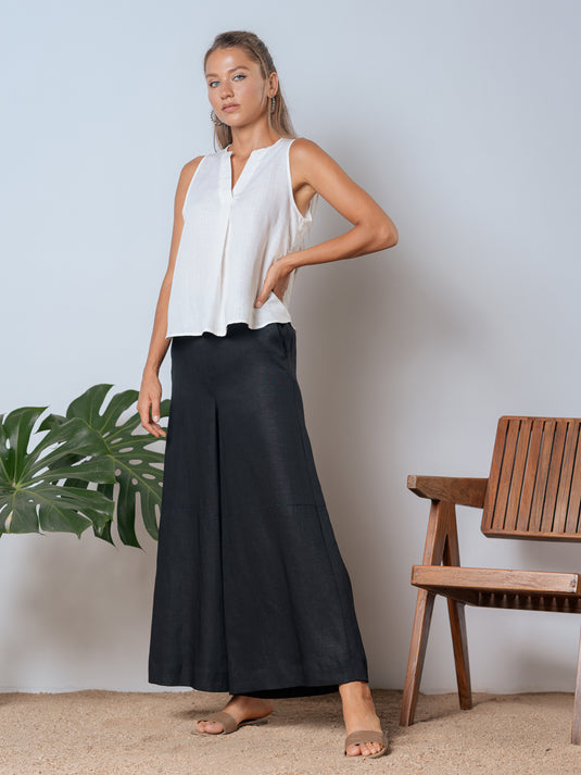 Wide leg linen pant with elasticated back