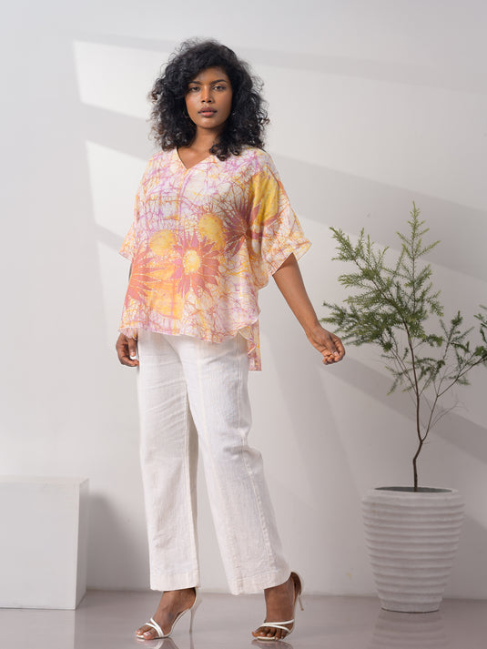 v-neck floral detailed kaftan top