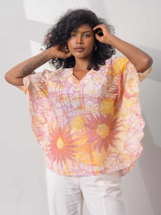 v-neck floral detailed kaftan top