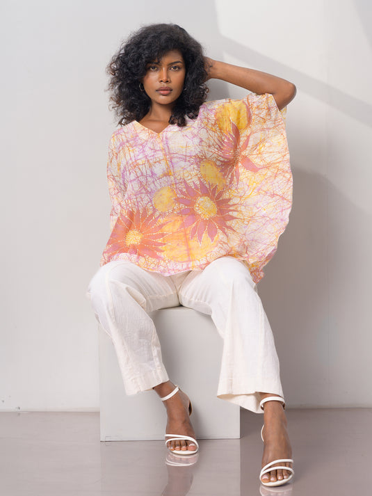 v-neck floral detailed kaftan top