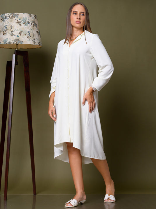 Button down dress with ruched sleeves
