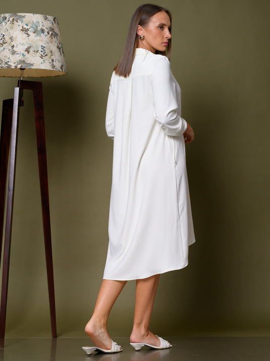 Button down dress with ruched sleeves