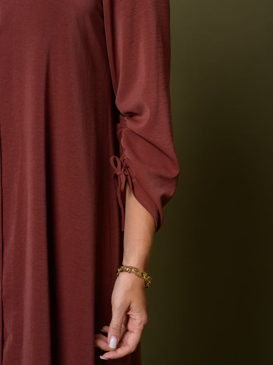 Button down dress with ruched sleeves