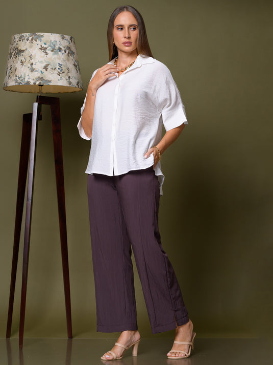 Kimono sleeve button down blouse with collar