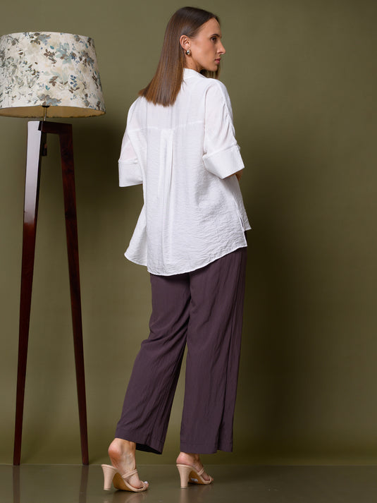 Kimono sleeve button down blouse with collar