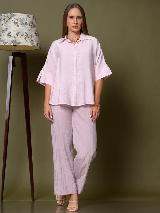 Kimono sleeve button down blouse with collar