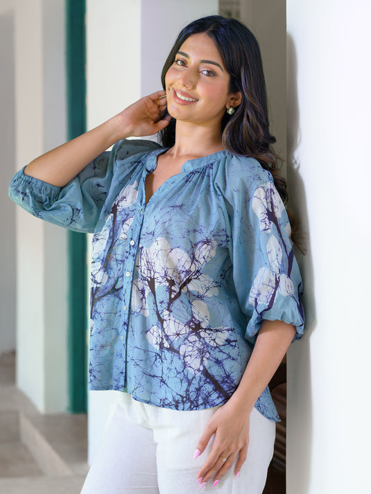 Batik baloon  sleeve floral top