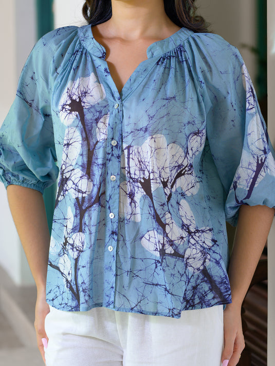 Batik baloon  sleeve floral top