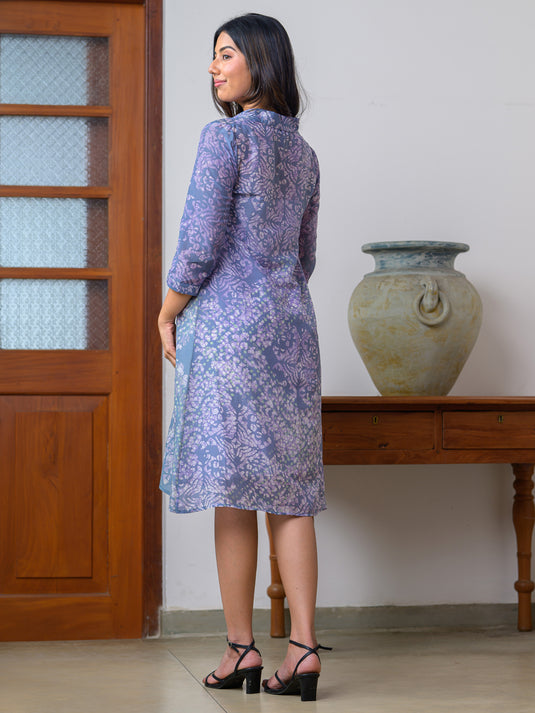 Long placket a-line batik dress