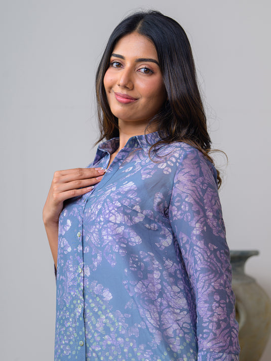 Long placket a-line batik dress