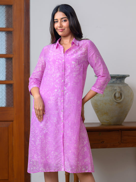 Long placket a-line batik dress