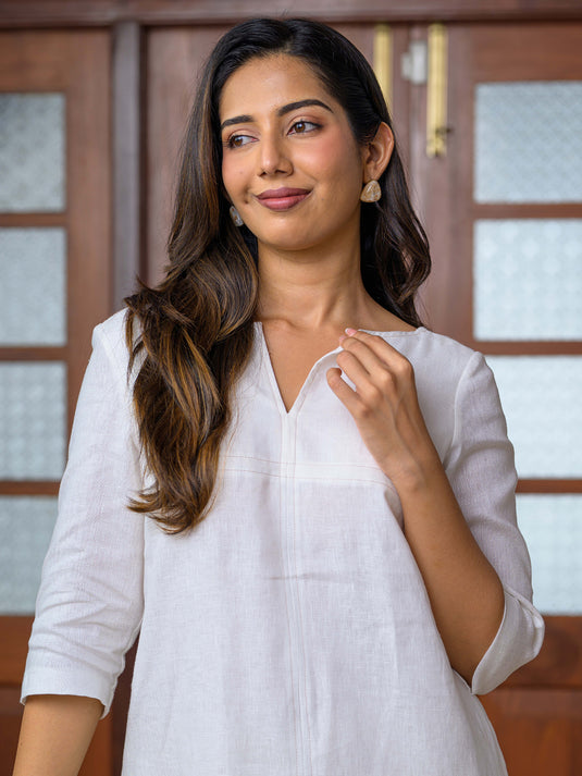 Premium Linen shift dress with top stitch