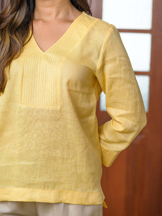 Premium Linen blouse with top stitch detail