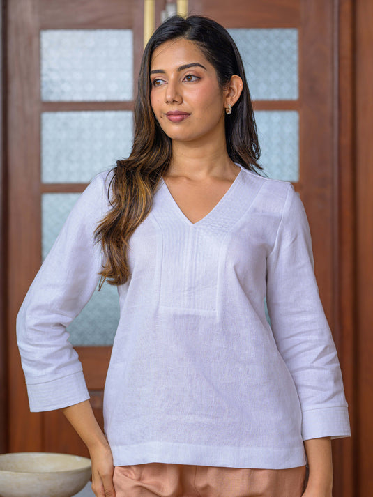 Premium Linen blouse with top stitch detail