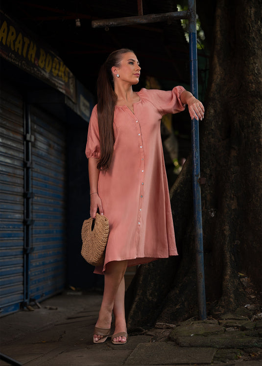 Button Down Raglan Sleeve Dress