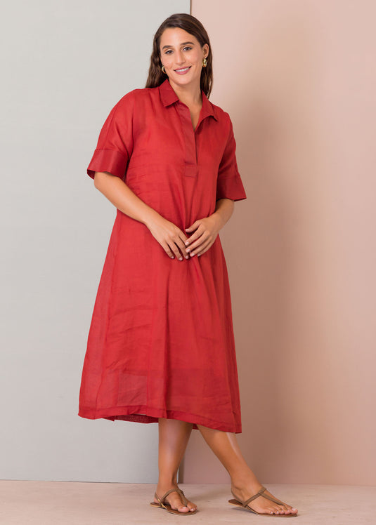 Open collar dress with extended sleeves