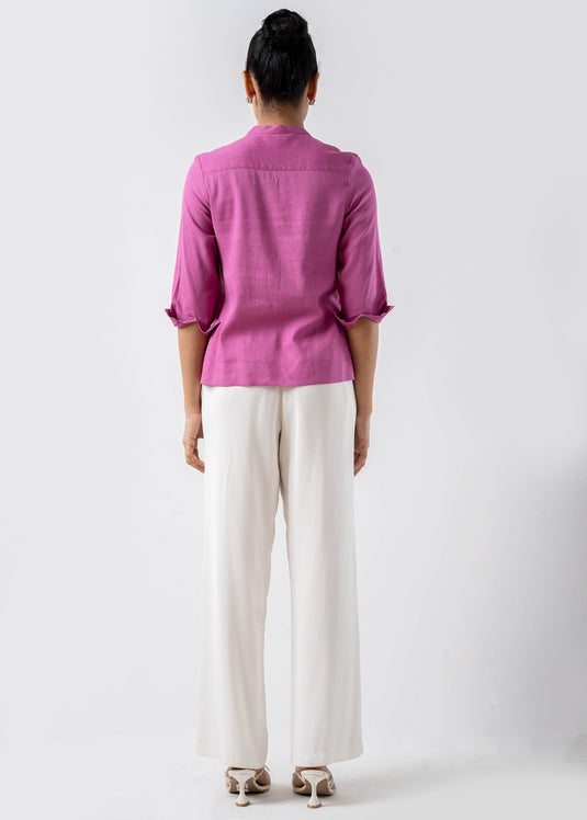 Mandarin Collar Blouse With Short Placket