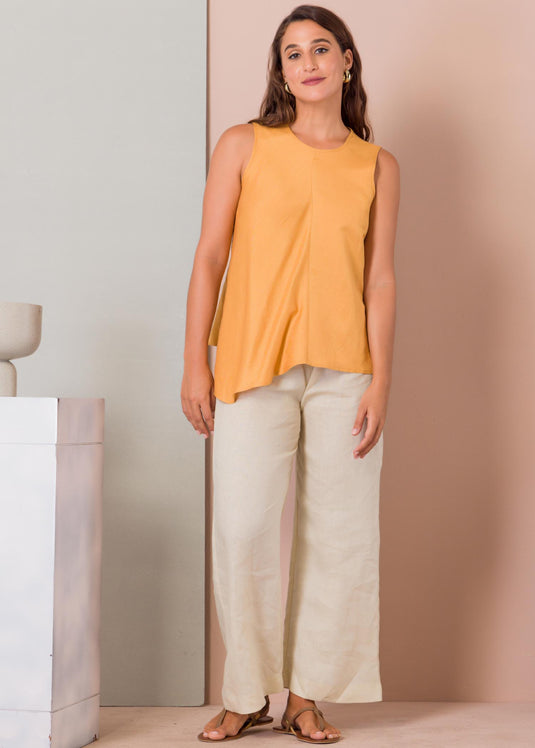 Sleeveless blouse with asymmetrical panel