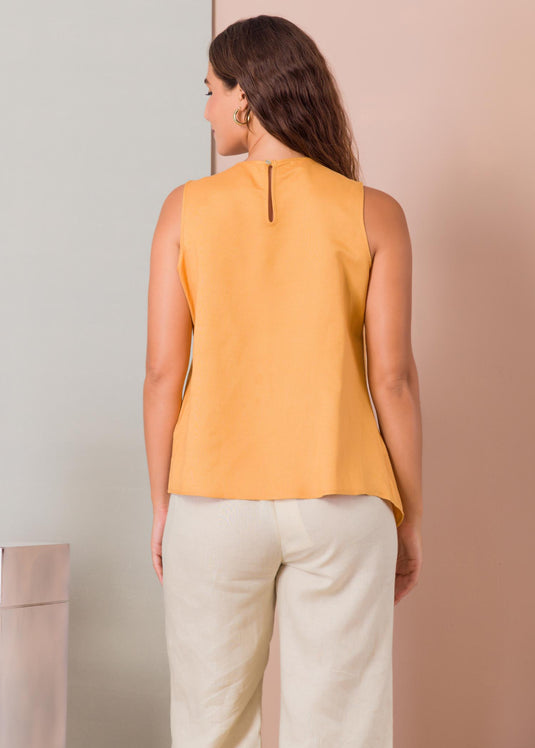 Sleeveless blouse with asymmetrical panel