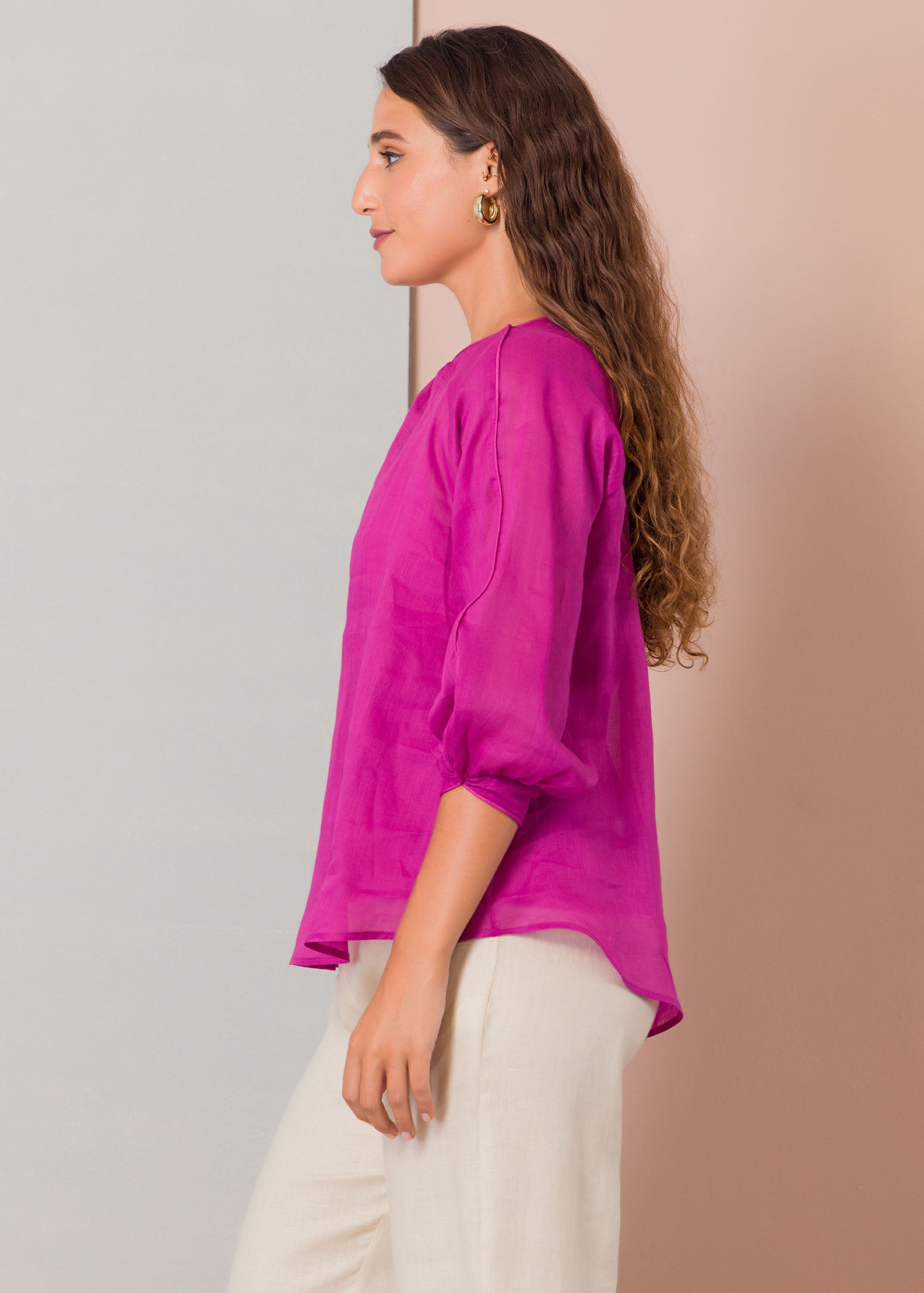 Ragalan sleeve blouse with piping detail