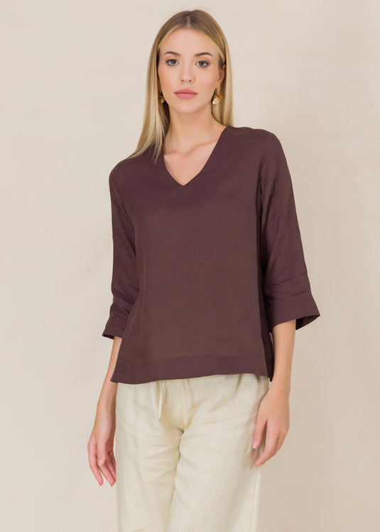 V neck linen blouse