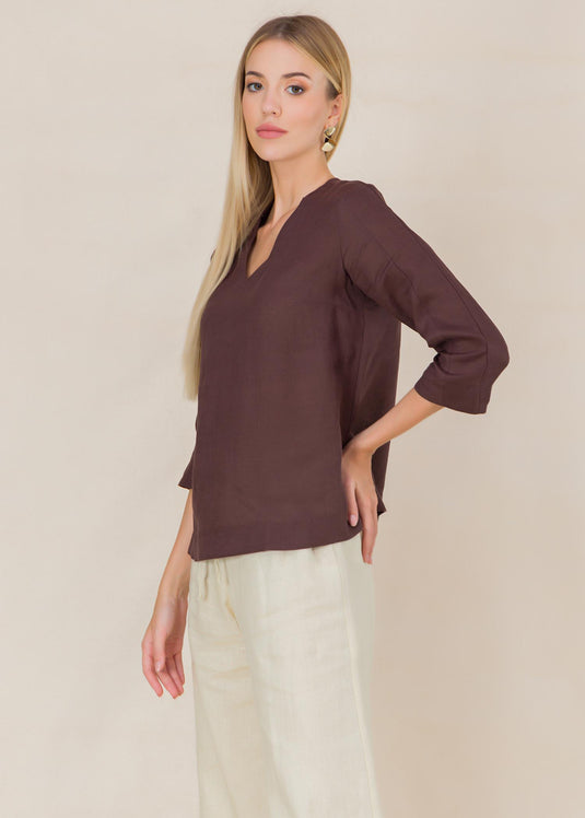 V neck linen blouse