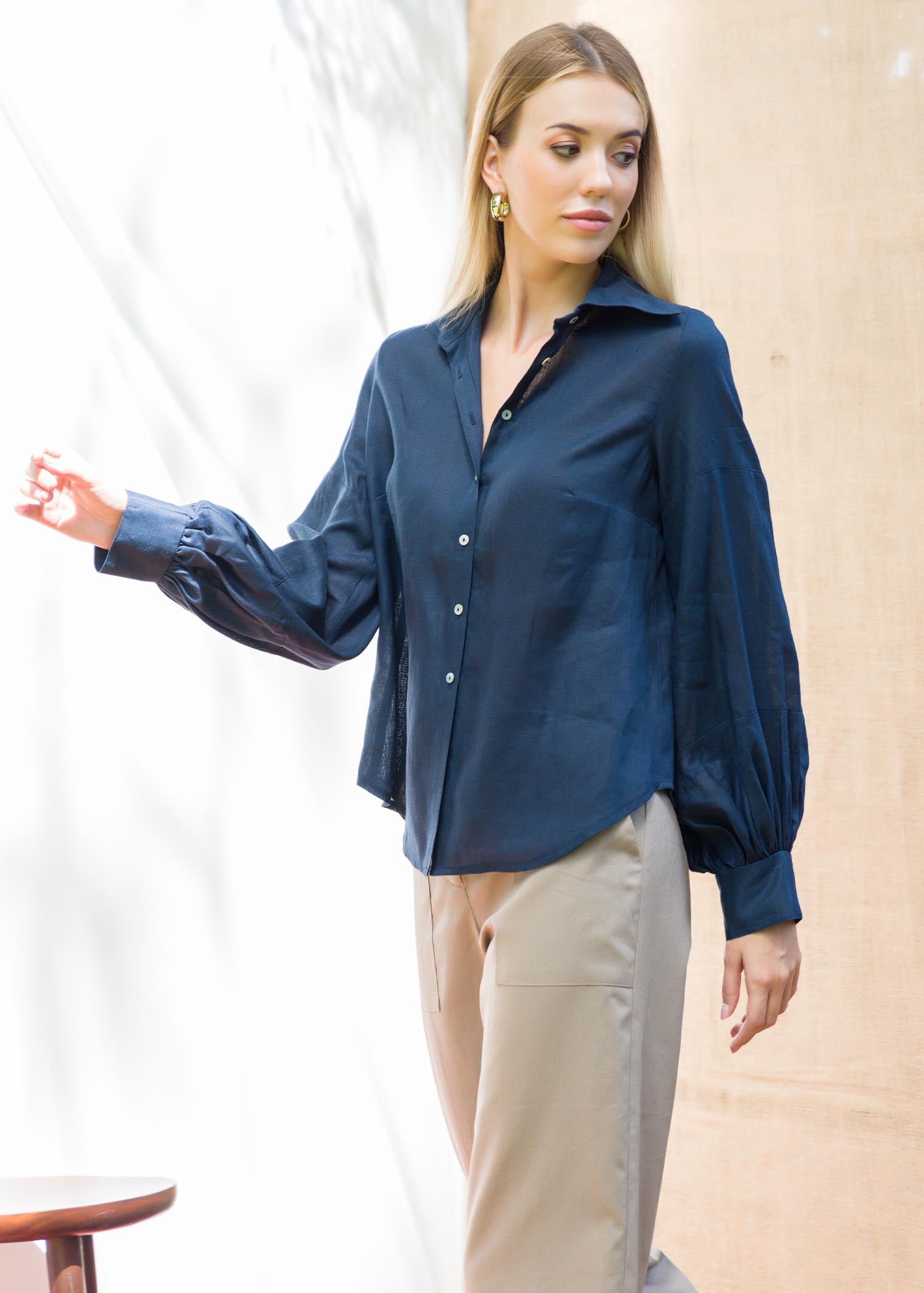 Ballon sleeve button down blouse