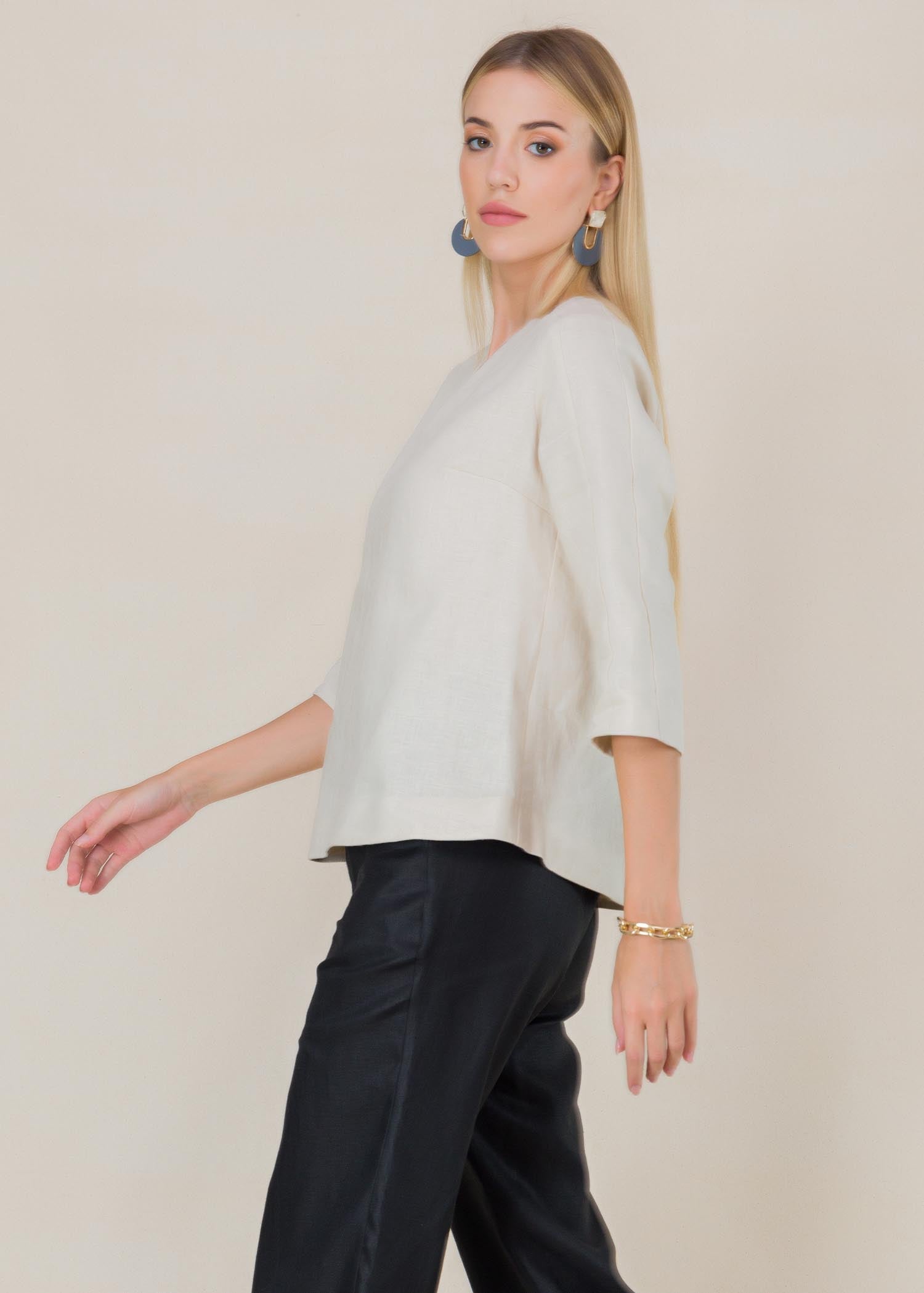 V neck linen blouse