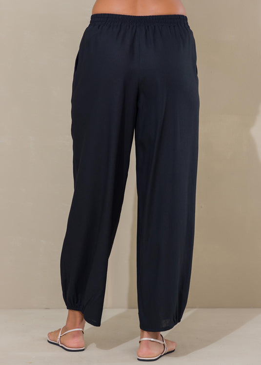 Elasticated waist linen pant with elasticed hem