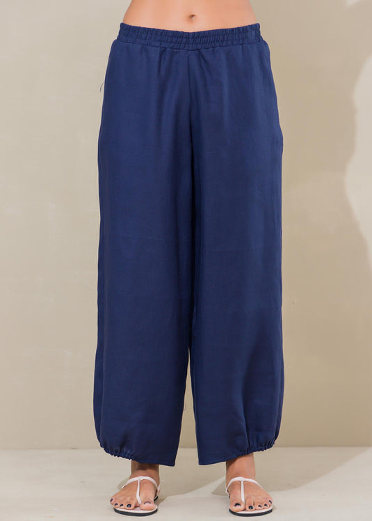 Elasticated waist linen pant with elasticed hem