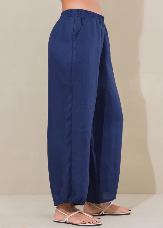 Elasticated waist linen pant with elasticed hem