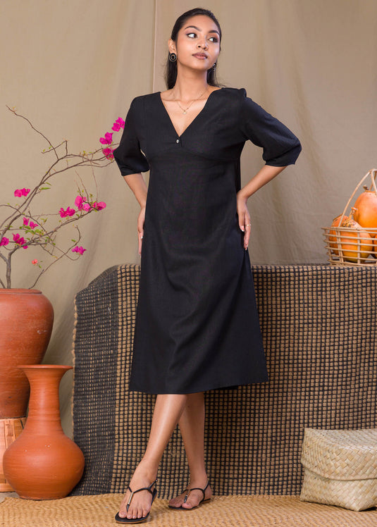 V Neck Linen Dress