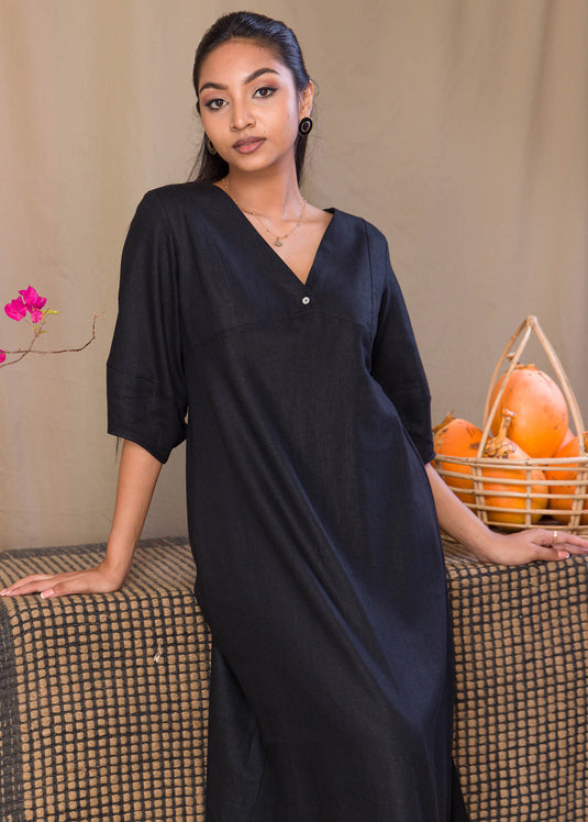 V Neck Linen Dress