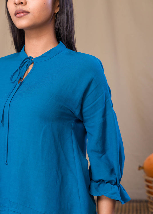 Neck Tie Blouse With Pin Tucks