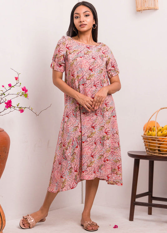 Printed Dress With Elasticated Sleeve