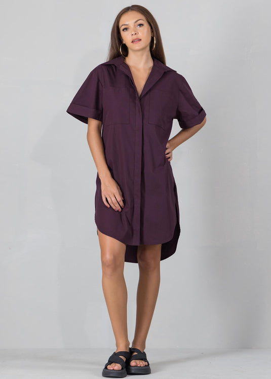 Shirt dress with large pockets