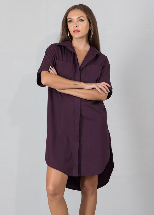 Shirt dress with large pockets