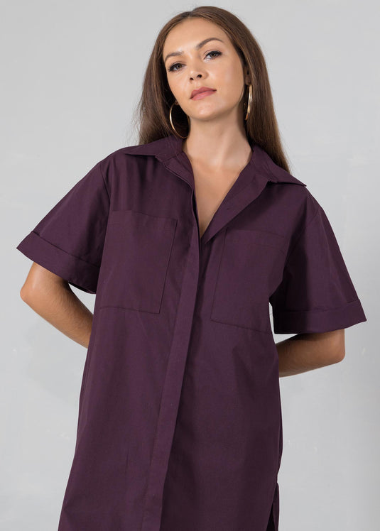 Shirt dress with large pockets