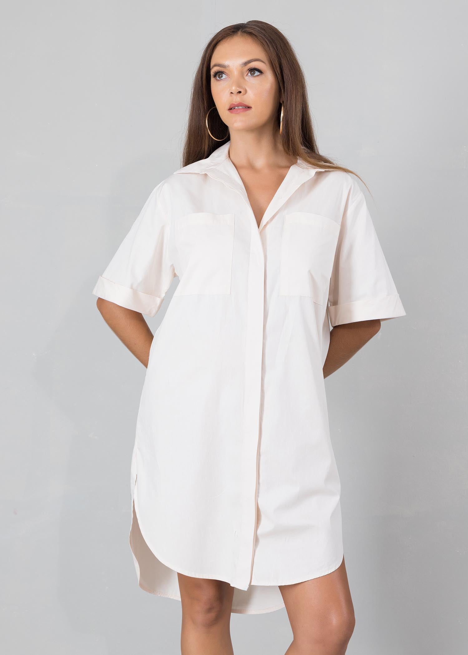 Shirt dress with large pockets