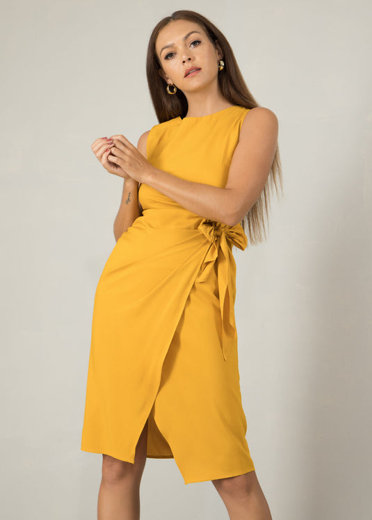 Sleeveless mock wrap dress
