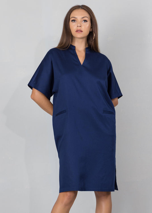 Drop shoulder dress with velt pockets