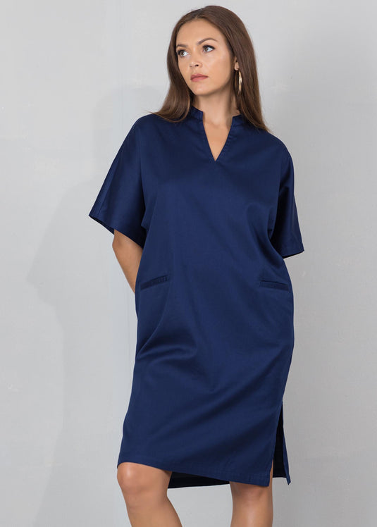 Drop shoulder dress with velt pockets