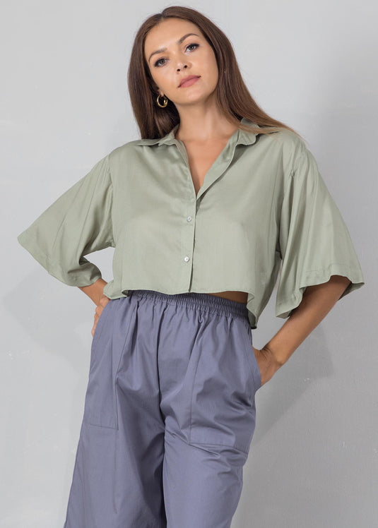 Button down crop shirt