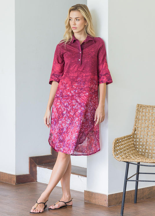 Batik flower branches printed shirt dress