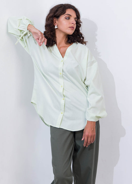 Drop Shoulder Button Down Blouse