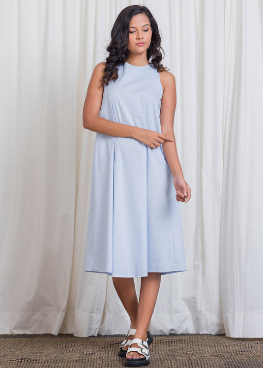 Back Elastic Detailed Sleeveless Trapeze Dress