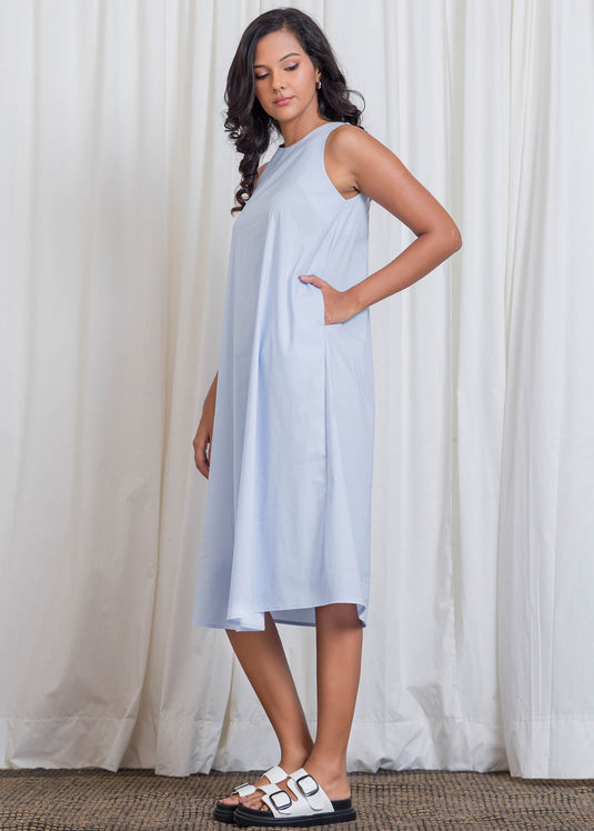 Back Elastic Detailed Sleeveless Trapeze Dress