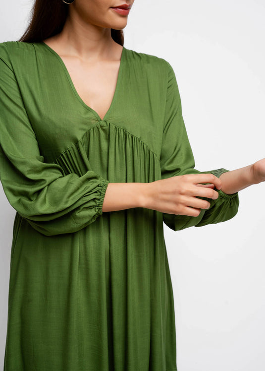 Long Sleeve V Neck Tiered Dress