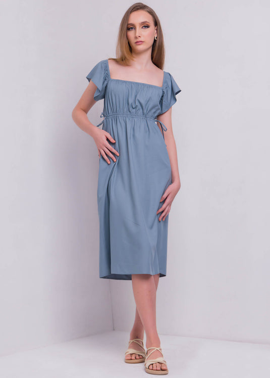 Square Neck Dress With Back Cut Out