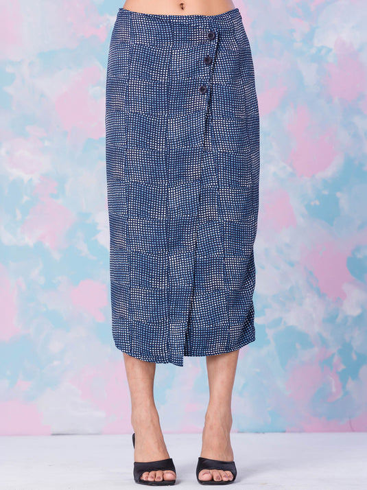 Printed Mock Wrap Skirt